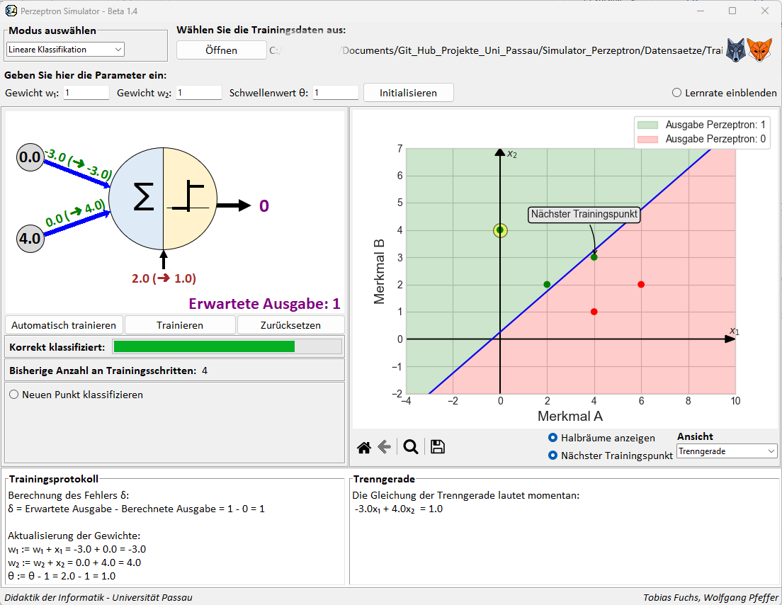 Screenshot des Perzeptron-Simulators